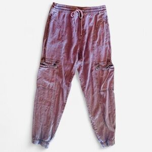 Anthropologie Linen Blend Cargo Pants w Drawstring Waist in Mauve